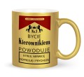 Złoty kubek ceramiczny dla kierownika z napisami o stresie