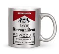Srebrny kubek ceramiczny dla kierownika z napisami o stresie