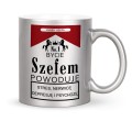 Srebrny kubek ceramiczny dla szefa lidera z napisami o stresie