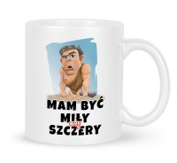 Jaskiniowiec miły czy szczery satyryczny kubek z nadrukiem