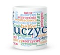Biały kubek dla nauczyciela z chmurą słów 330 ml  strona centralna
