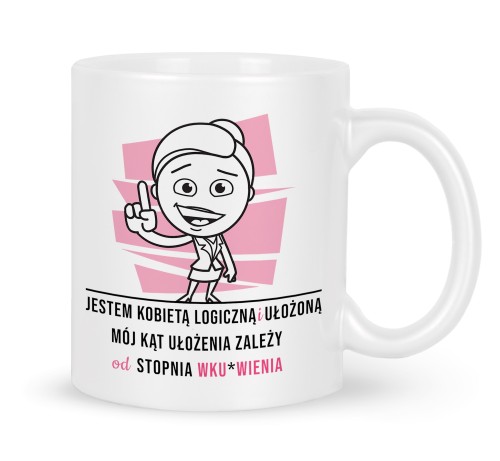 Biały kubek dla kobiety z napisem logiczna