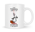 Biały kubek ceramiczny z nadrukiem wesołego koguta
