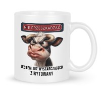 Dowcipny kubek dla faceta do biura i domu z byczkiem i napisem Nie przeszkadzać