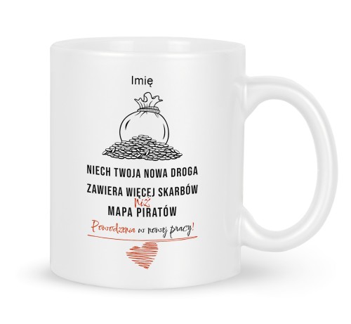 Biały kubek z mapą piratów i imieniem na pożegnanie z pracy