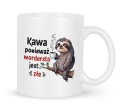 Biały kubek ceramiczny z nadrukiem leniwca do biura 330 ml