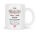 Biały kubek ceramiczny z nadrukiem różowych magnolii