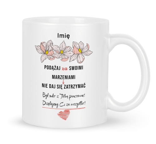 Biały kubek ceramiczny z nadrukiem różowych magnolii