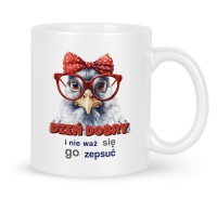 Humorystyczny akcent dla korpobiurka z motywem kury w okularach