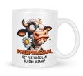 Biały kubek ceramiczny z nadrukiem rysunkowej krowy