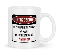 Kubek ceramiczny z nadrukiem tabliczki ostrzegawczej