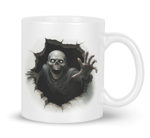 Biały kubek ceramiczny z motywem horroru 330 ml