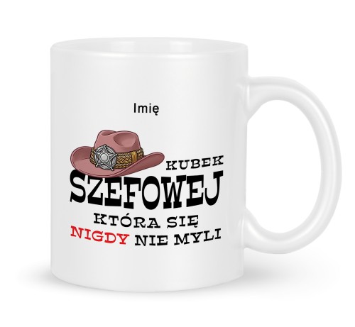 kubek dla szefowej z grafiką kapelusza kowbojskiego i gwiazdą szeryfa 330 ml